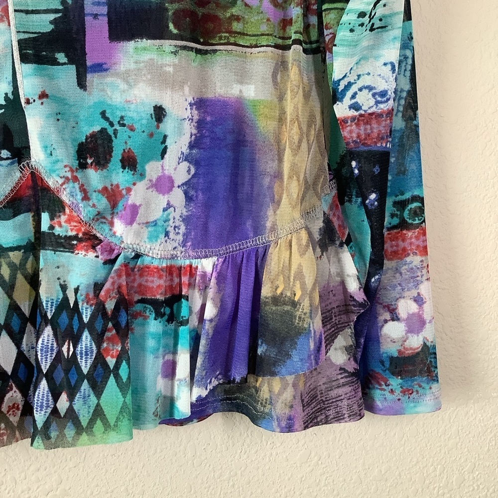 Y2k Sheer Mesh Top Colorful Graffiti Print Grunge… - image 7